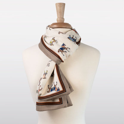 The Paddock Wrap- Equestrian Motif Double Sided Jacquard Scarf