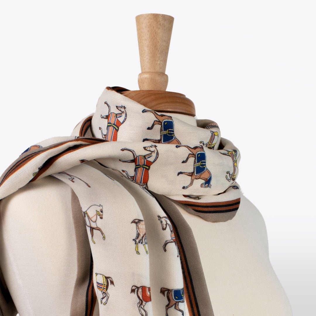 The Paddock Wrap- Equestrian Motif Double Sided Jacquard Scarf