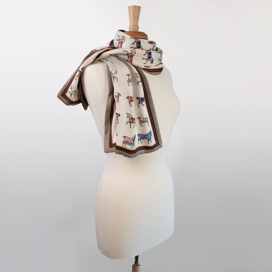 The Paddock Wrap- Equestrian Motif Double Sided Jacquard Scarf
