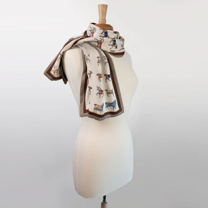 The Paddock Wrap- Equestrian Motif Double Sided Jacquard Scarf