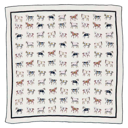 Hunt Club - Stylized Equestrian Pattern in Ivory Fine Cotton Scarf