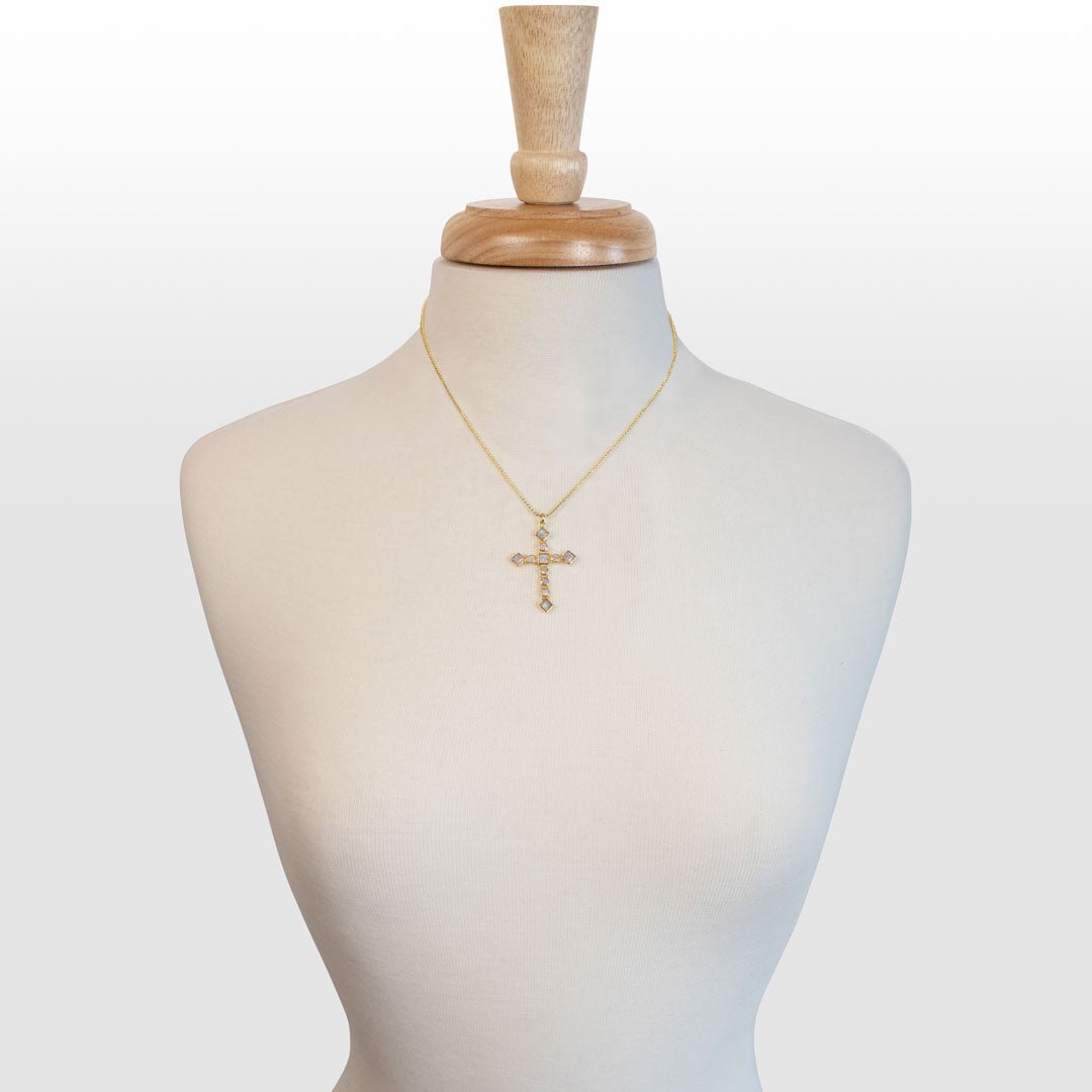 Keepsake - Moonstone Cross Necklace in Gold