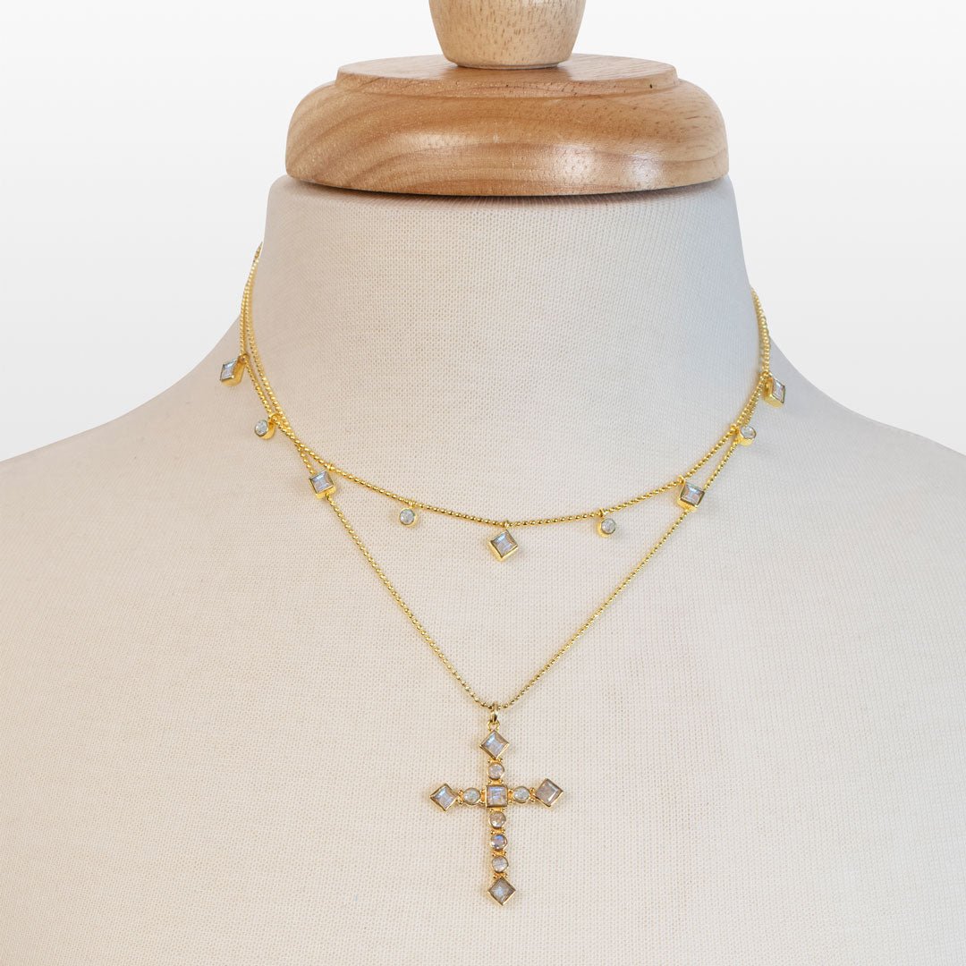 Keepsake - Moonstone Cross Necklace in Gold