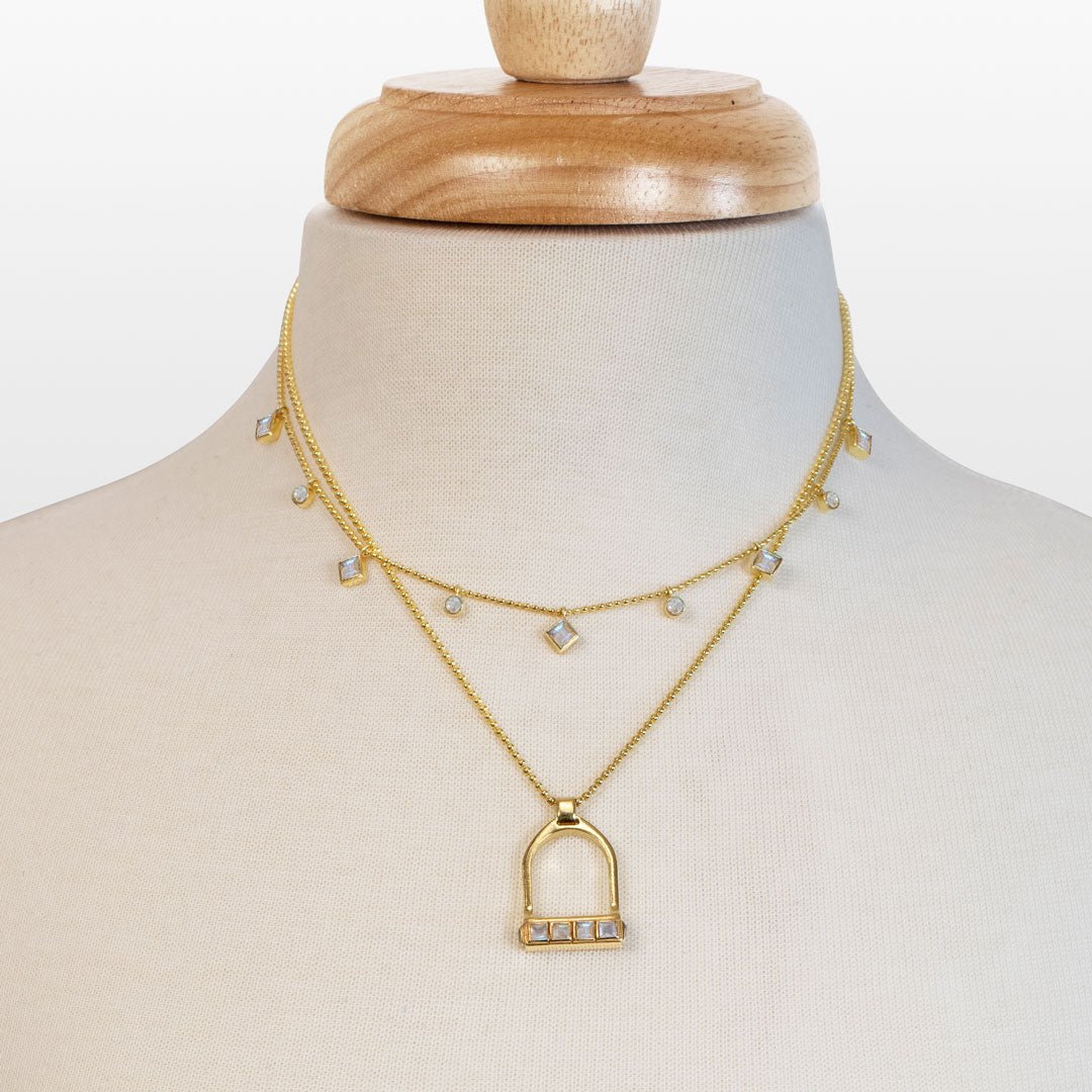 Keepsake - Moonstone Equestrian Riding Stirrup Necklace in Gold