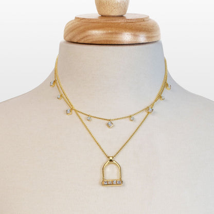 Keepsake - Moonstone Equestrian Riding Stirrup Necklace in Gold