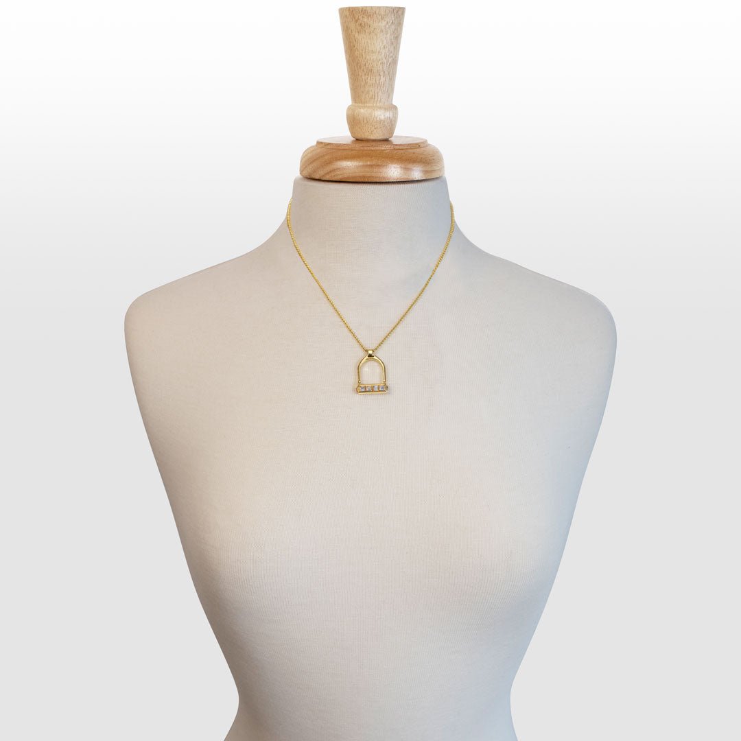 Keepsake - Moonstone Equestrian Riding Stirrup Necklace in Gold