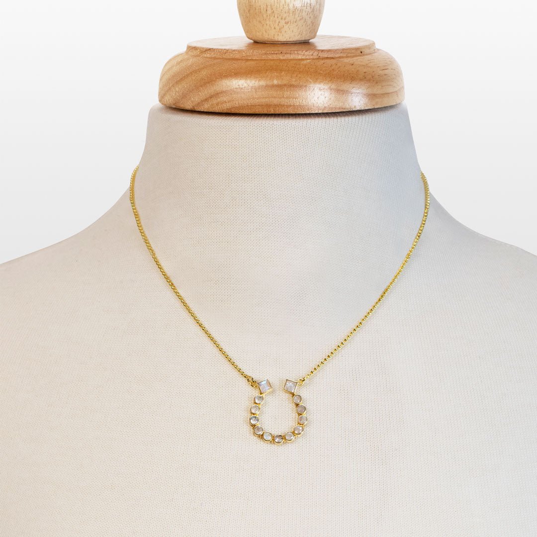 Keepsake - Moonstone Equestrian Horseshoe Necklace in Gold
