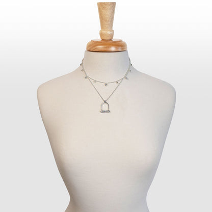 Keepsake - Moonstone Equestrian Riding Stirrup Necklace in Silver