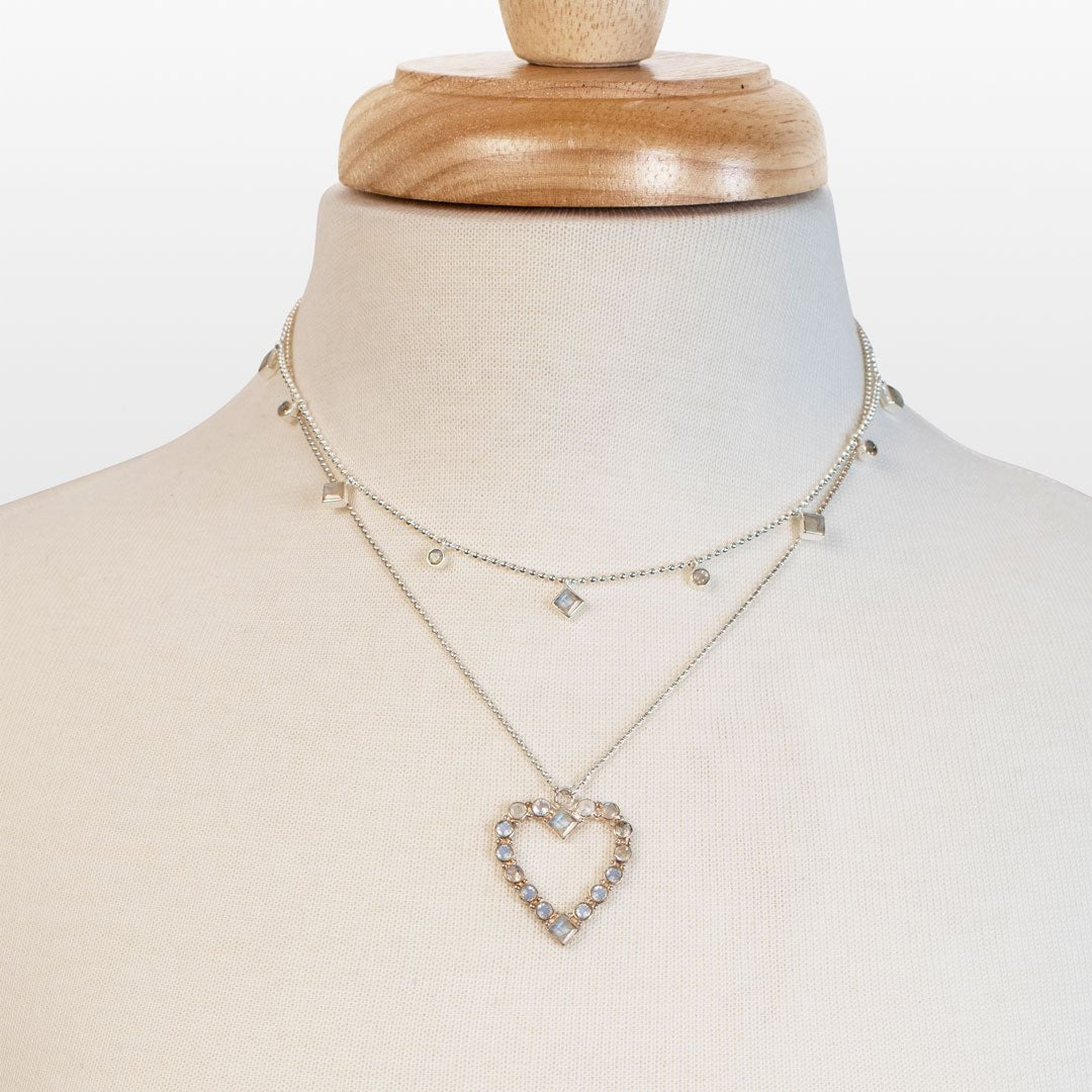 Keepsake - Moonstone Heart Necklace in Silver