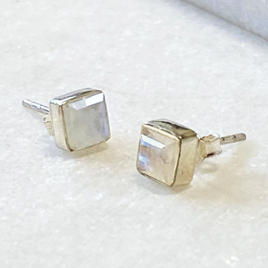 Keepsake - Facet Cut Moonstone and Sterling Silver Stud Earring