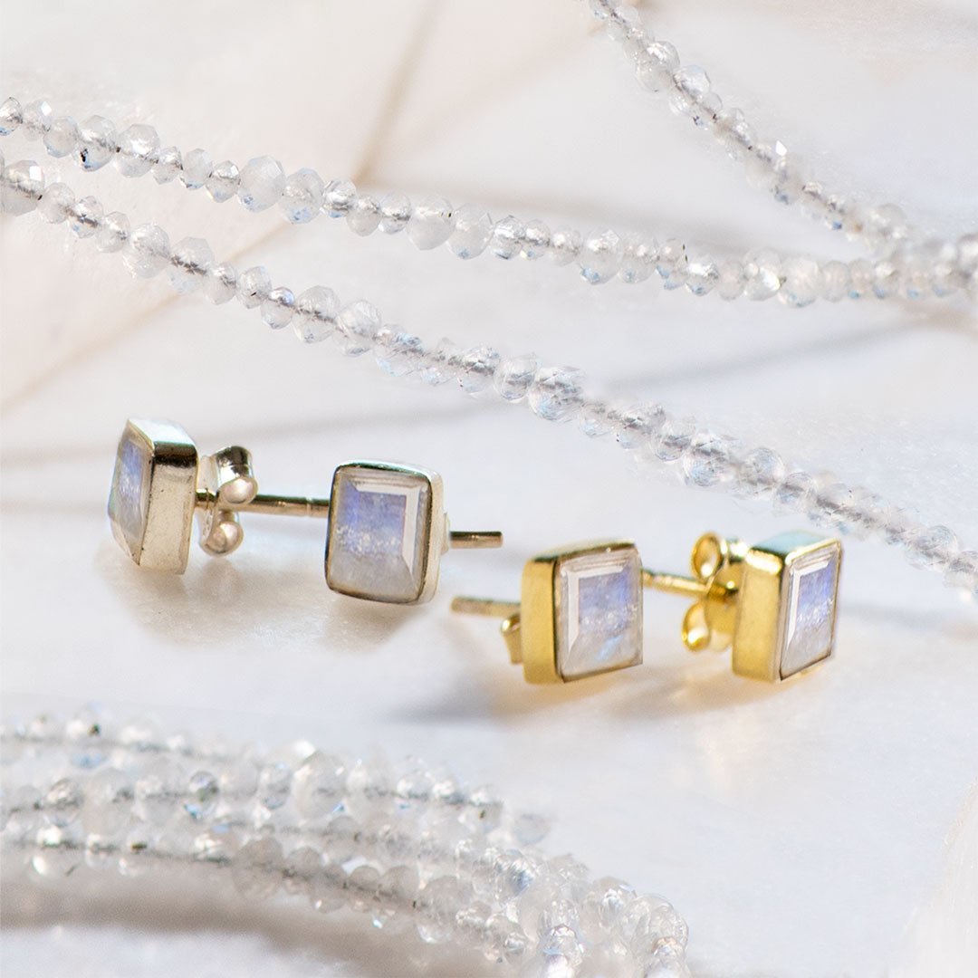 Keepsake - Facet Cut Moonstone and Sterling Silver Stud Earring