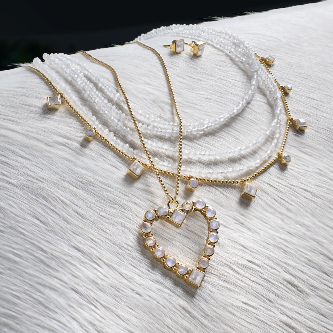 Keepsake - Moonstone Heart Necklace in Silver