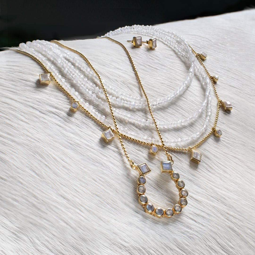 Keepsake - Moonstone Equestrian Horseshoe Necklace in Gold
