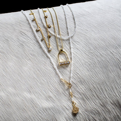 Keepsake - Moonstone Equestrian Riding Stirrup Necklace in Gold