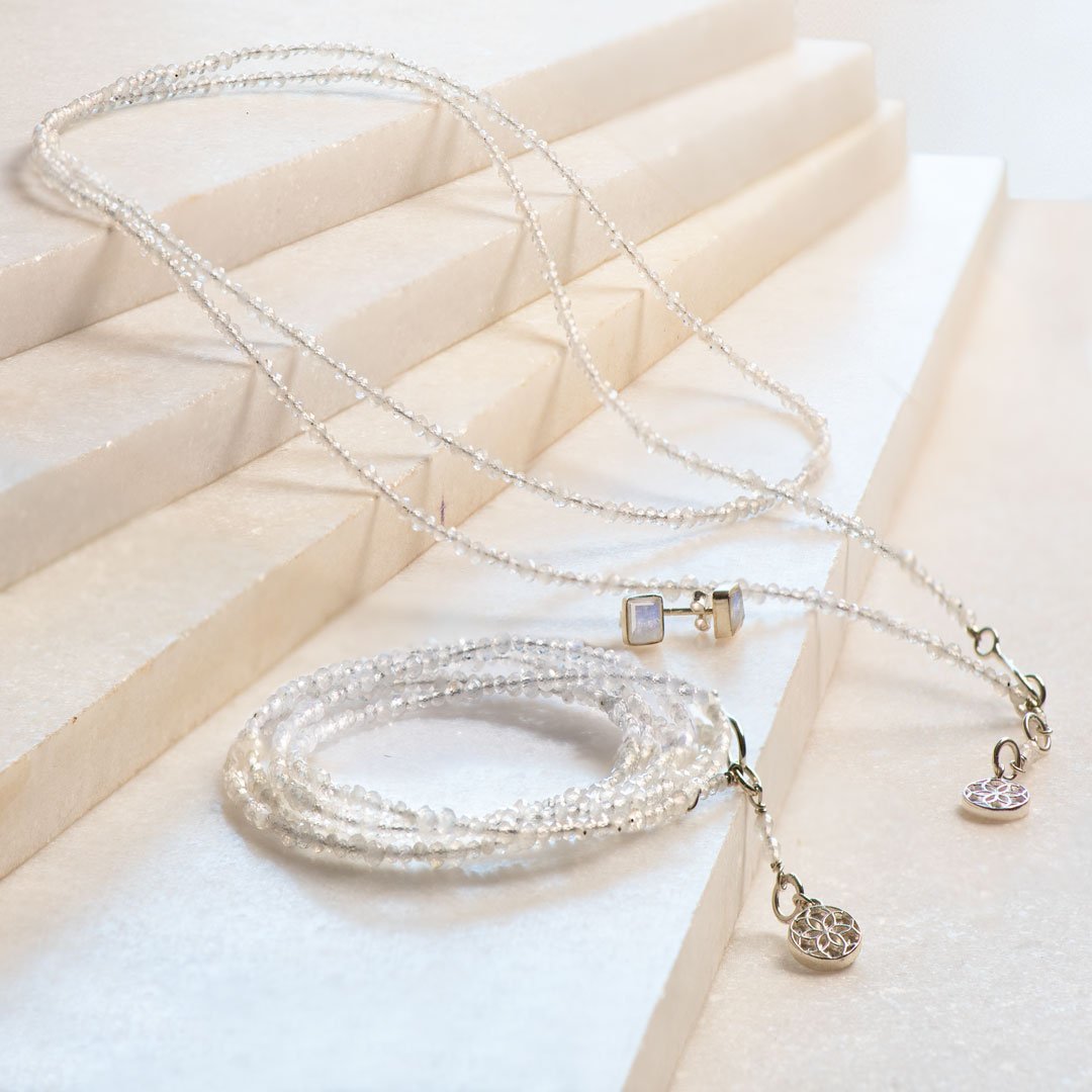 Keepsake - Moonstone Equestrian Riding Stirrup Necklace in Silver