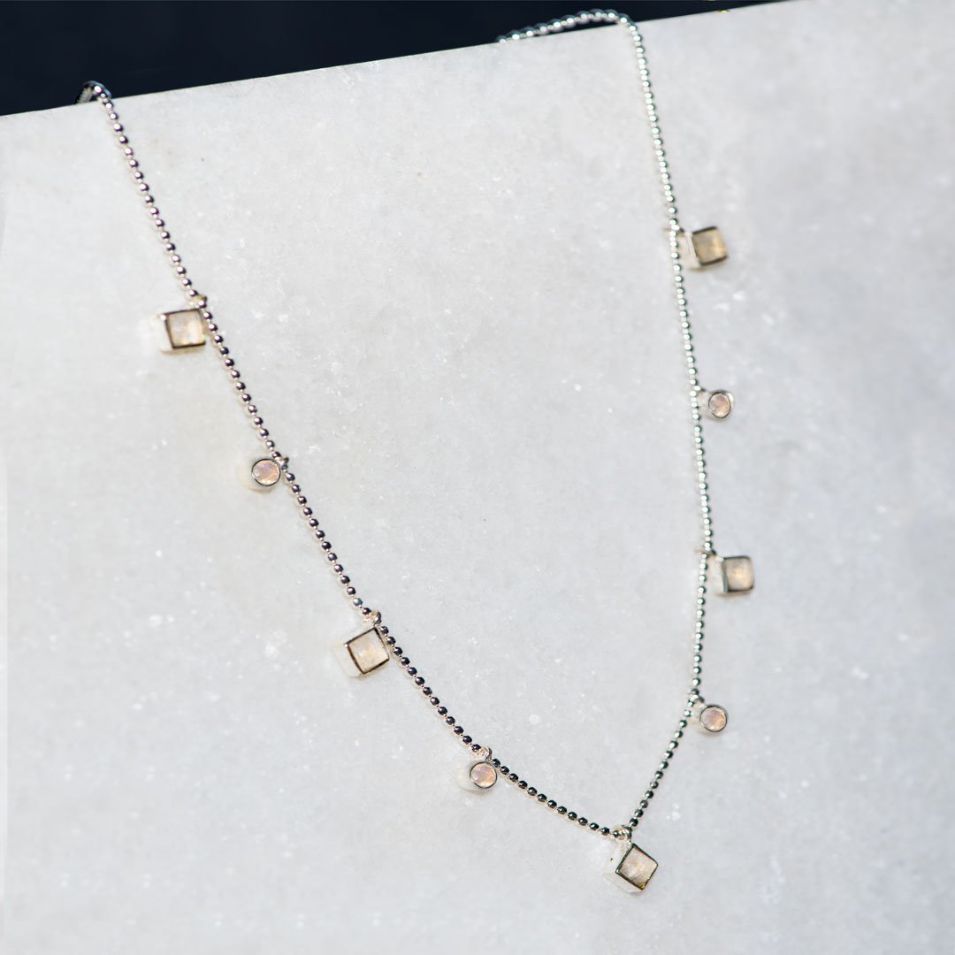 Keepsake - Moonstone Equestrian Riding Stirrup Necklace in Silver