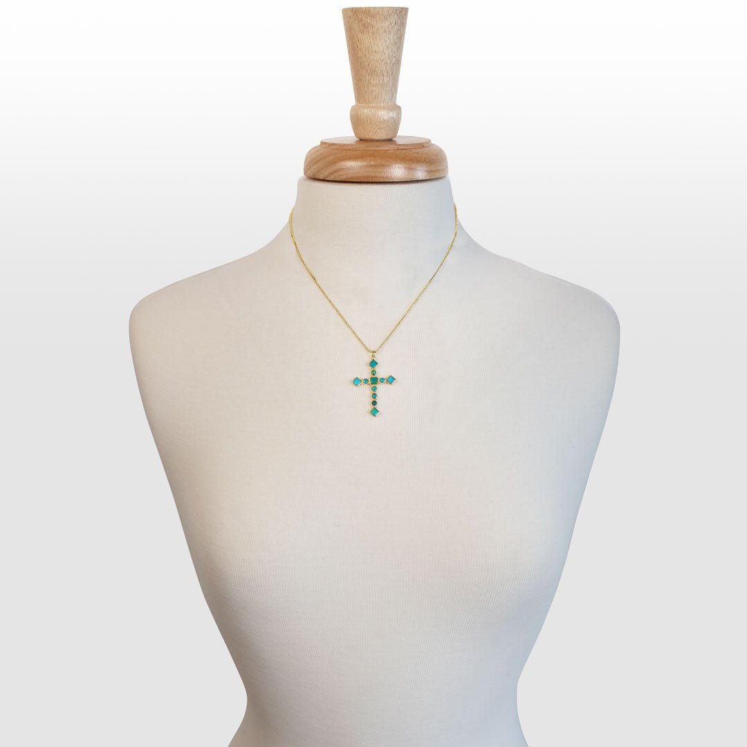 Keepsake - Turquoise Cross Necklace in Gold