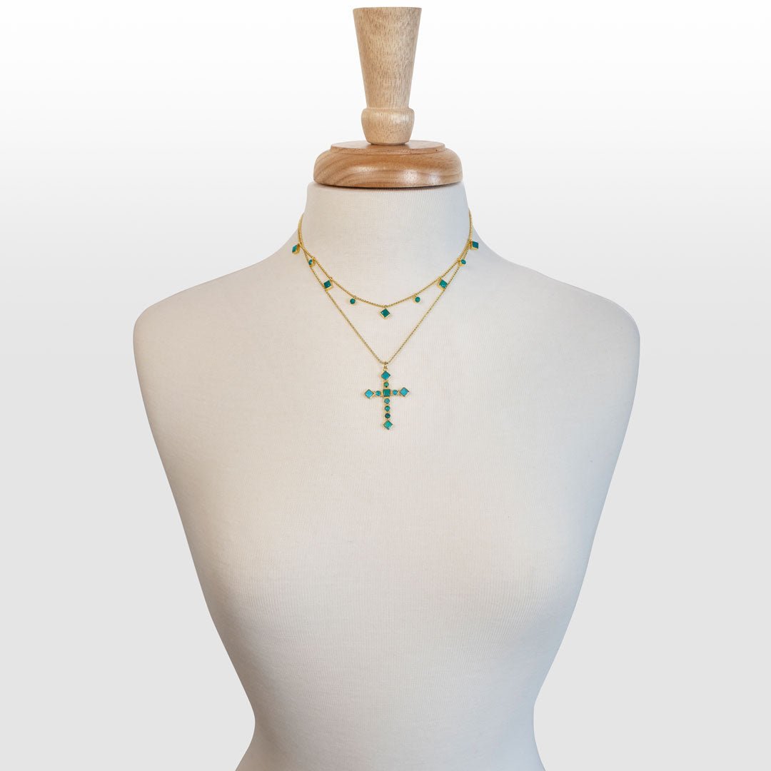 Keepsake - Turquoise Cross Necklace in Gold