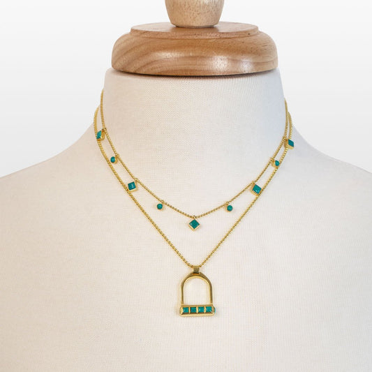 Keepsake - Turquoise Equestrian Riding Stirrup Necklace in Gold