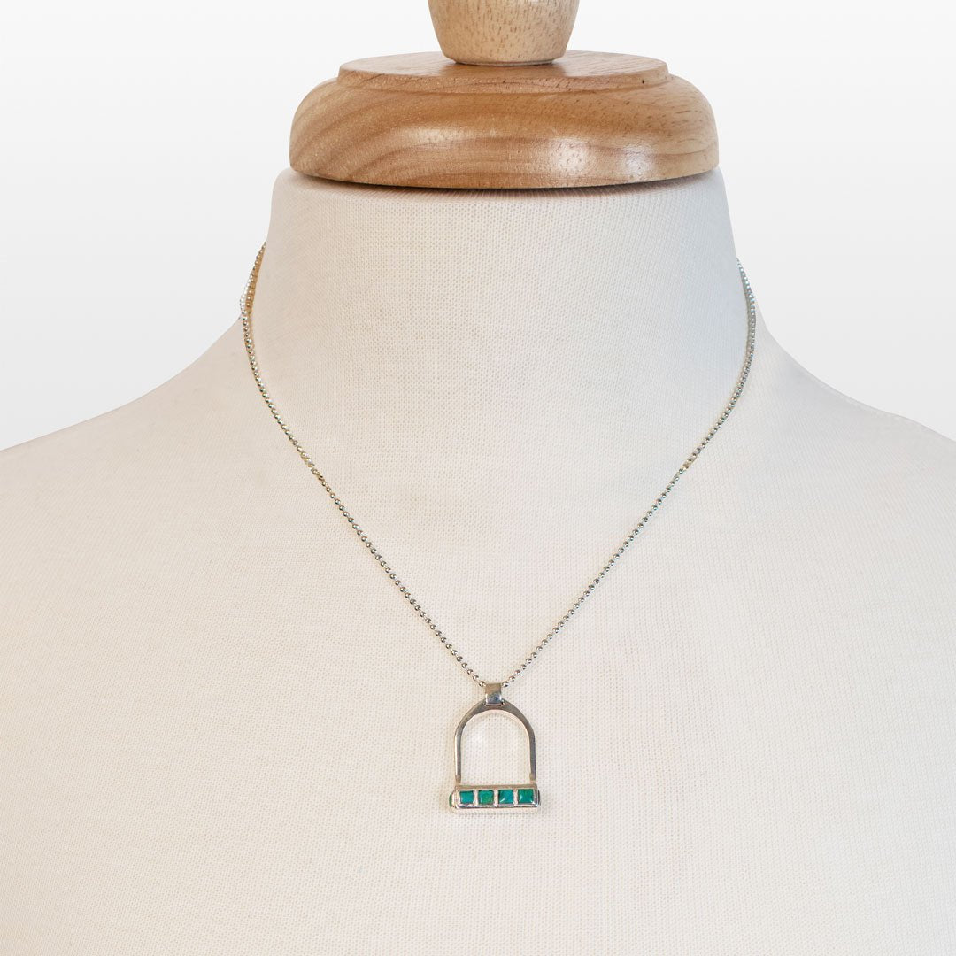 Keepsake - Turquoise Equestrian Riding Stirrup Necklace in Silver