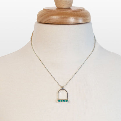 Keepsake - Turquoise Equestrian Riding Stirrup Necklace in Silver