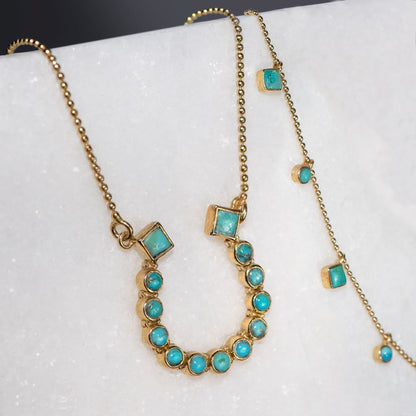 Keepsake - Turquoise Equestrian Horseshoe Necklace in Gold