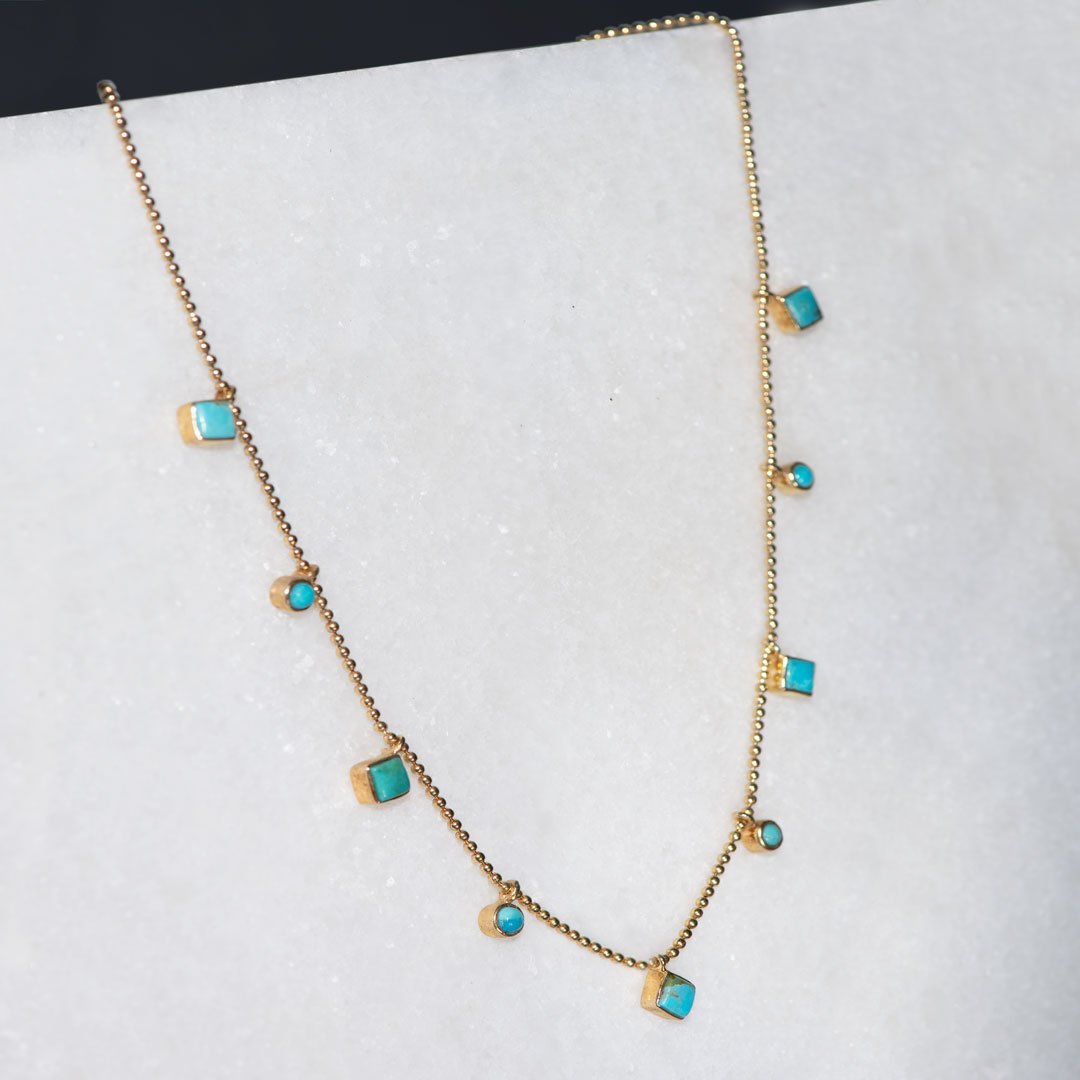 Keepsake - Turquoise Equestrian Riding Stirrup Necklace in Gold