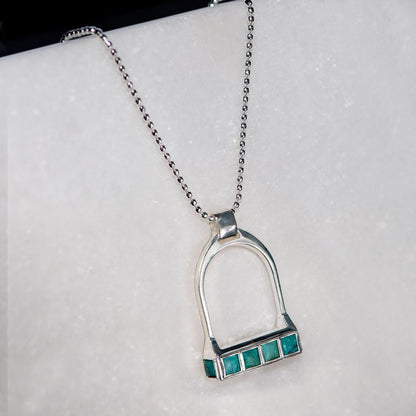 Keepsake - Turquoise Equestrian Riding Stirrup Necklace in Silver