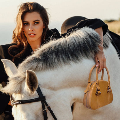 Kella - Horse Bit Vanity Luxury Leather handbag in Black