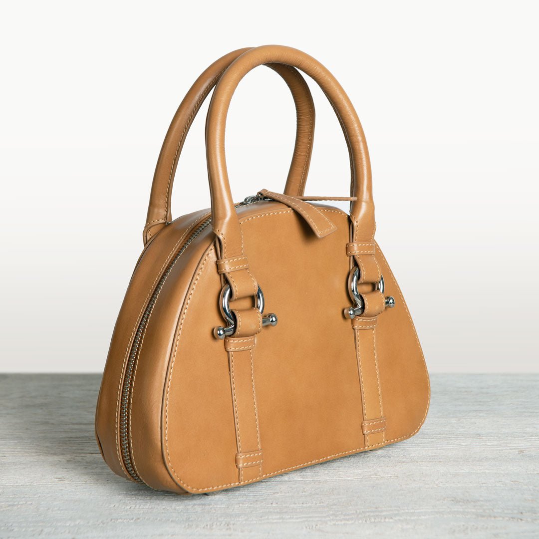 Kella - Horse Bit Vanity Luxury Leather handbag in Caramel