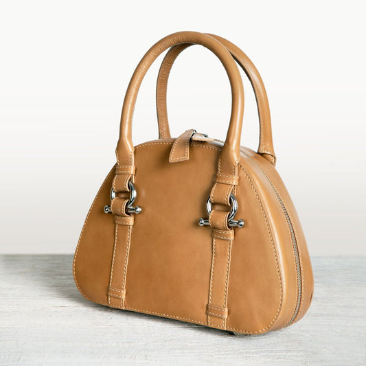 Kella - Horse Bit Vanity Luxury Leather handbag in Caramel