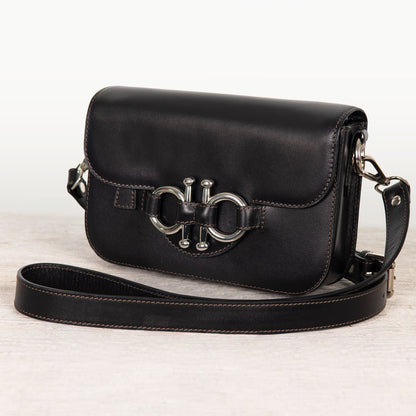 Lana - Horse Bit Crossbody Luxury Leather Bag in Black
