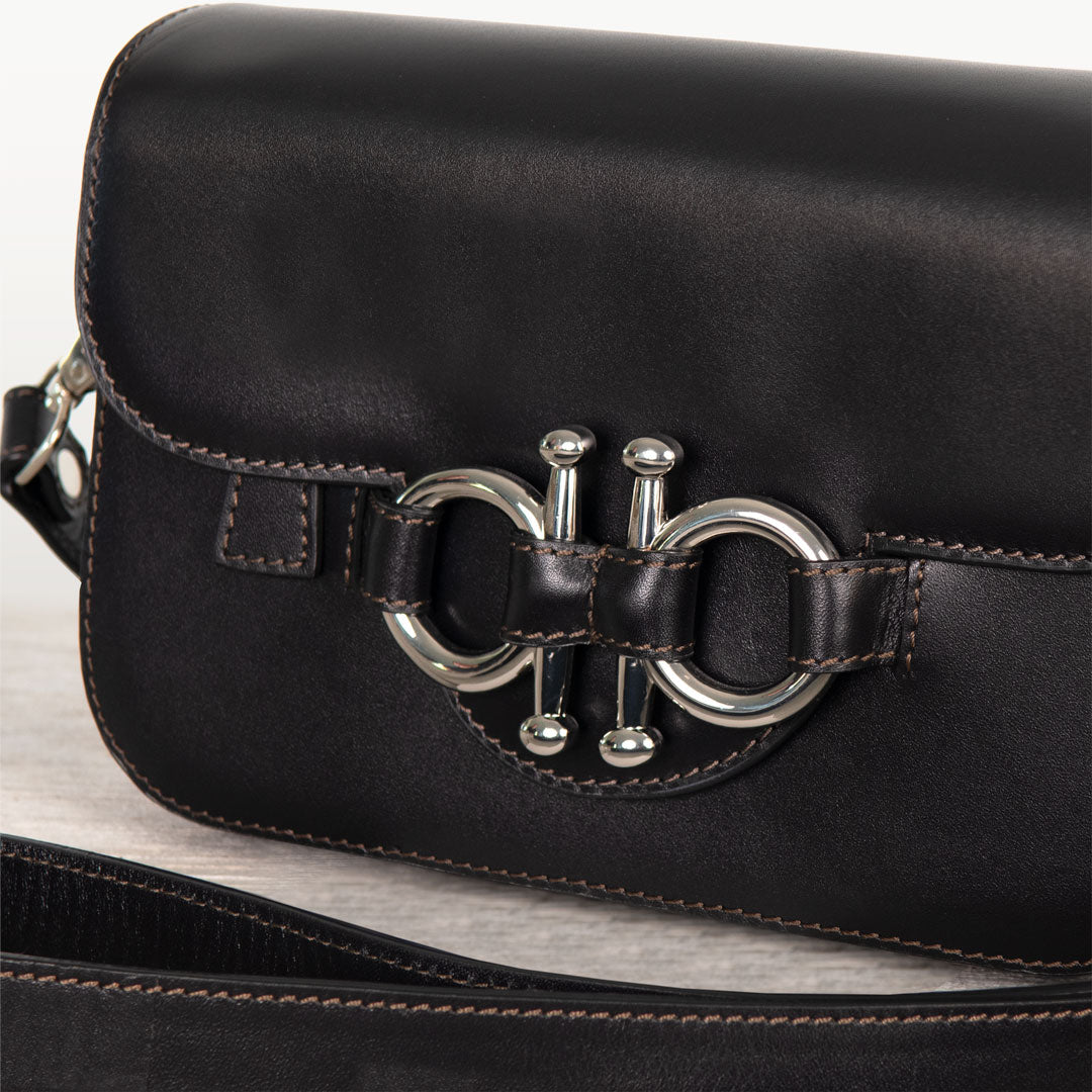 Lana - Horse Bit Crossbody Luxury Leather Bag in Black
