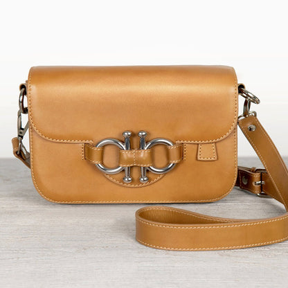 Lana - Horse Bit Crossbody Luxury Leather Bag in Caramel
