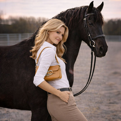 Lana - Horse Bit Crossbody Luxury Leather Bag in Caramel