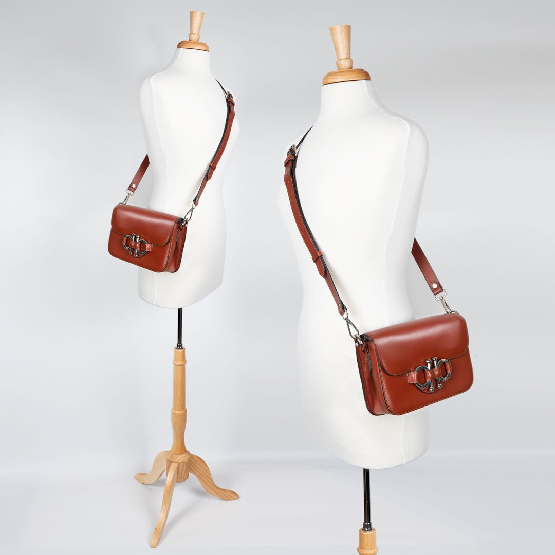 Lana - Horse Bit Crossbody Luxury Leather Bag in Cognac