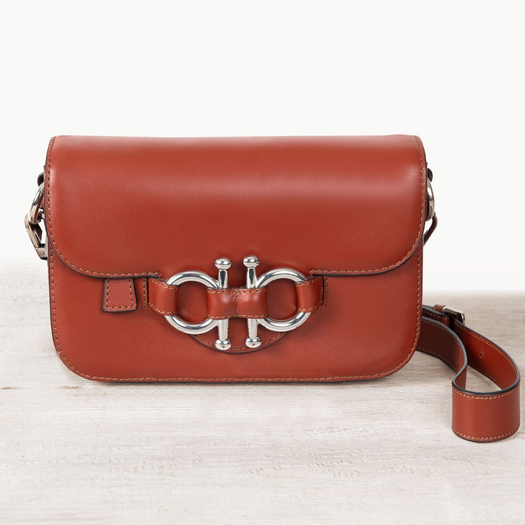 Lana - Horse Bit Crossbody Luxury Leather Bag in Cognac