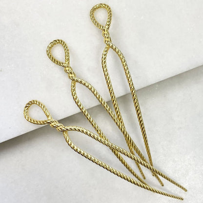 Lariat - Rope Twist Large Hair Pick in Gold