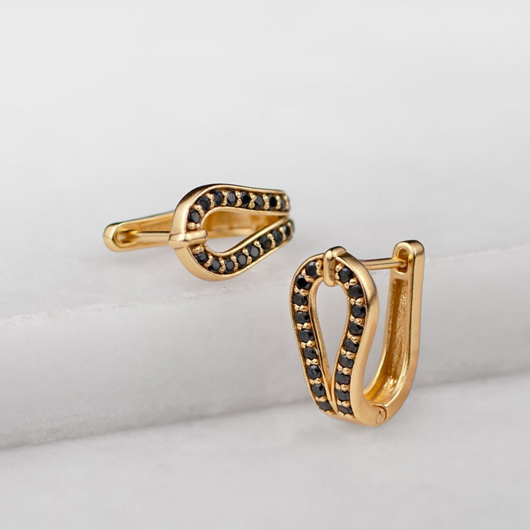 Levade - Moissanite Black Stone 14K Gold vermeil Horseshoe Earring