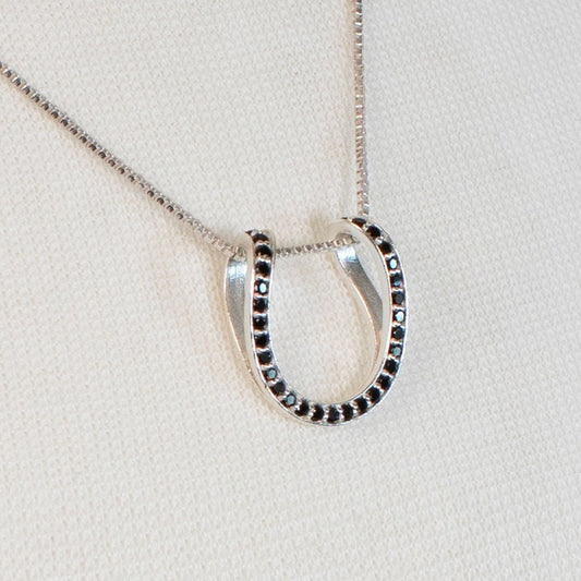 Levade -Black Moissanite Horseshoe Equestrian Necklace in Silver