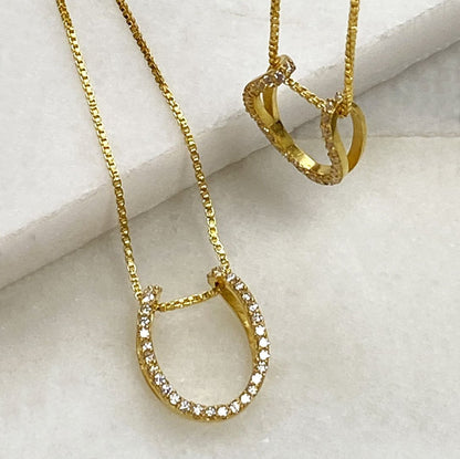 Levade -Moissanite Horseshoe Equestrian Necklace in Gold