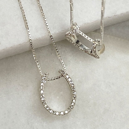 Levade -Moissanite Horseshoe Equestrian Necklace in Silver
