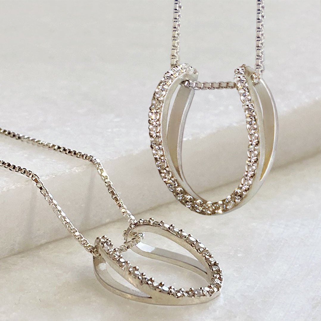 Levade -Moissanite Horseshoe Equestrian Necklace in Silver