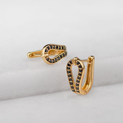 Levade -Black Moissanite Horseshoe Equestrian Necklace in Gold