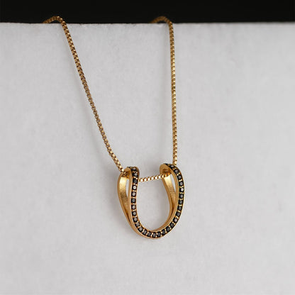 Levade -Black Moissanite Horseshoe Equestrian Necklace in Gold