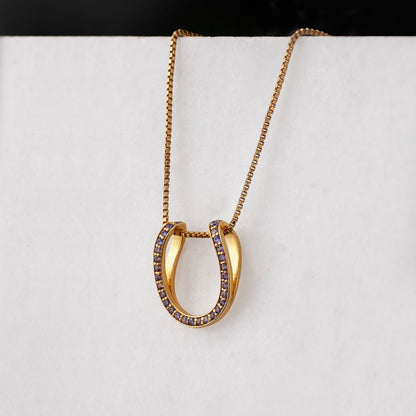 Levade -Violet Moissanite Horseshoe Equestrian Necklace in Gold