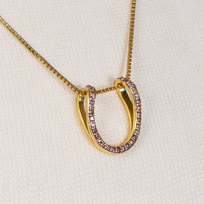 Levade -Violet Moissanite Horseshoe Equestrian Necklace in Gold