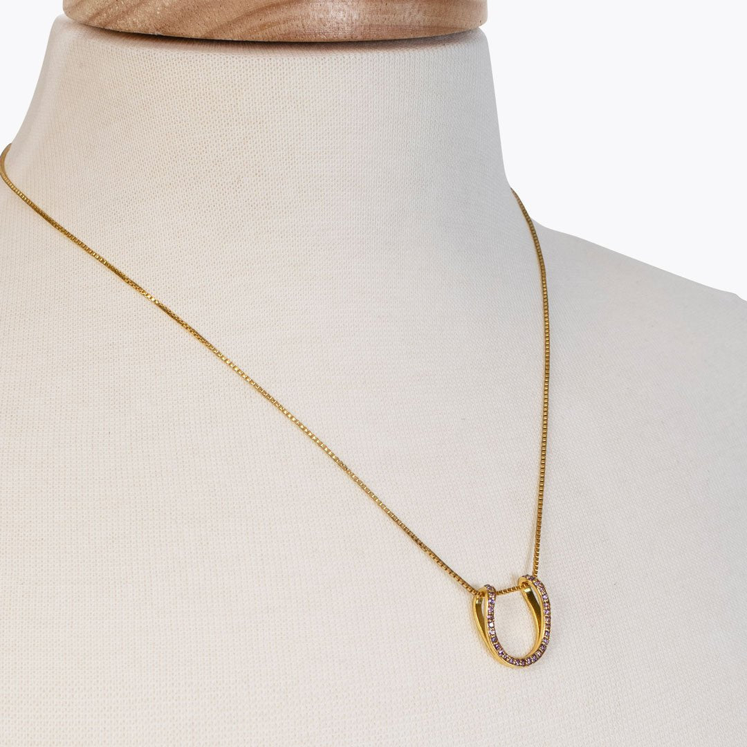 Levade -Violet Moissanite Horseshoe Equestrian Necklace in Gold