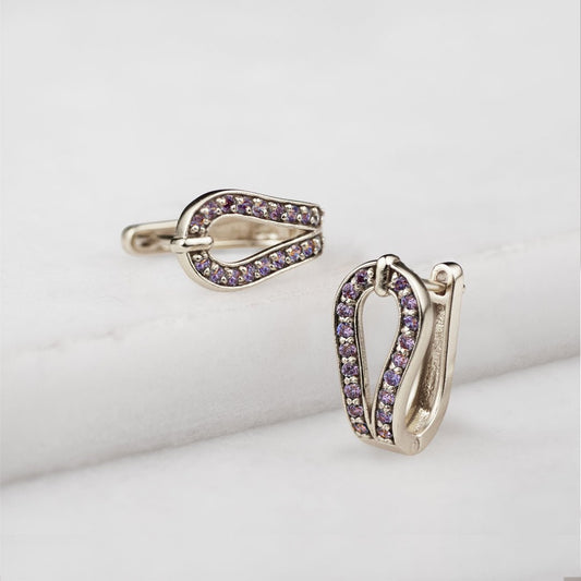 Levade - Moissanite Violet Stone Sterling Silver Horseshoe Earring