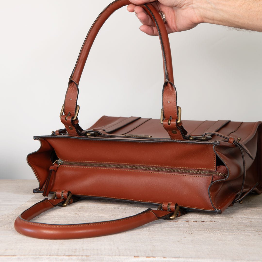 Paddock -  Halter Tote Luxury Leather Handbag in Cognac